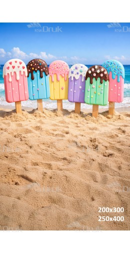 Tło fotograficzne „Kolorowe lody na słonecznej plaży” | UB_879